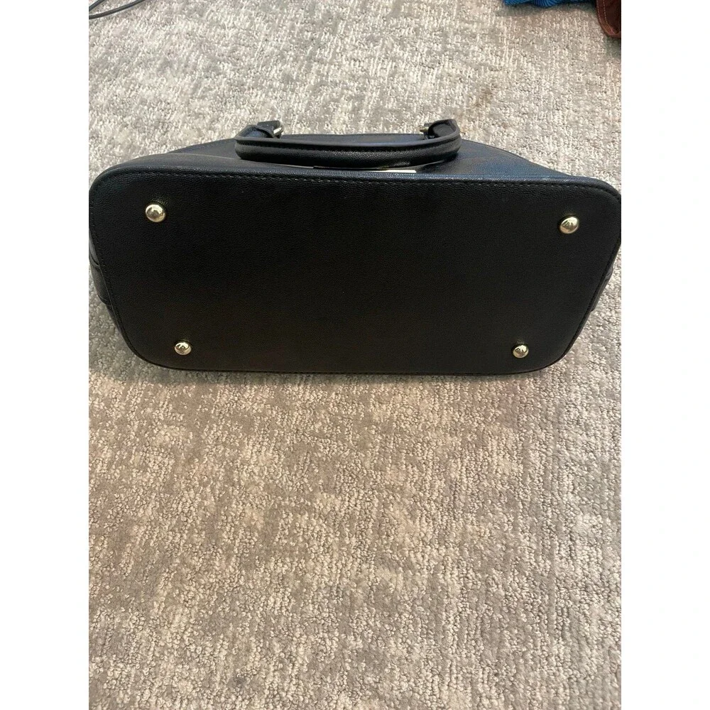kate spade new york Black Pebbled Satchel Top Handle Bag Zip, Polka Dot Lining